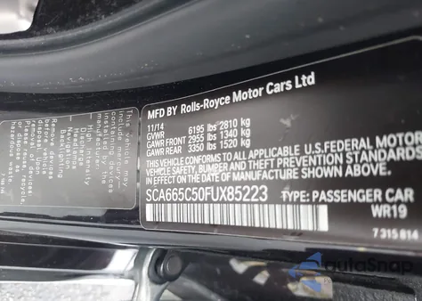 2015 Rolls-Royce Wraith z USA, uszkodzony, nr VIN SCA665C50FUX85223